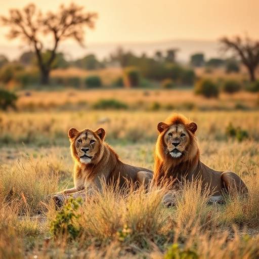 A pride of lions resting in the tall grass of Kruger National Park during a safari tour