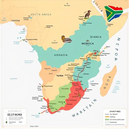 Interactive map of South Africa showing various locations for outdoor adventures