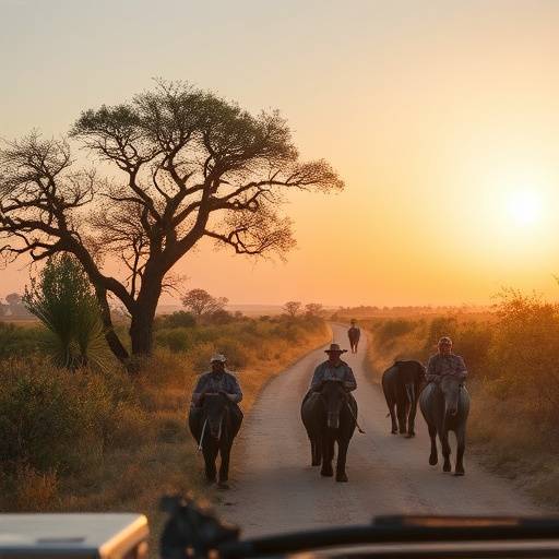 Panoramic view of a morning safari drive in Kruger National Park