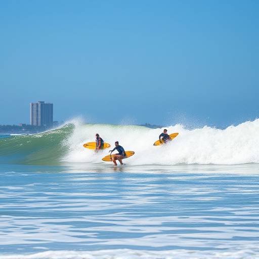 Surfers catching waves in Durban