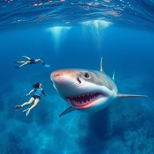 Swimmers swimming with great white sharks in Gansbaai